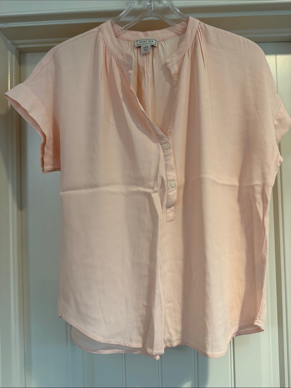 Petite Pink Split-Neck Button Blouse by Point Sur